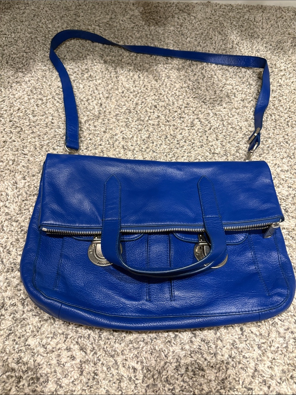 Fossil Blue Leather Crossbody Purse
